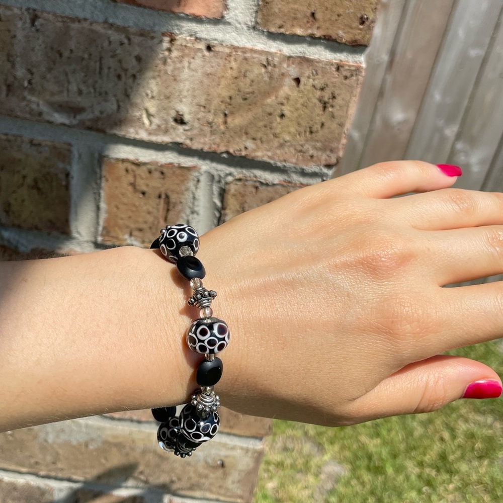 NEW! Black white and silver bracelet, thick & glossy